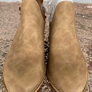 Suede like shoes. Worn once, 1 1/2 inch heel